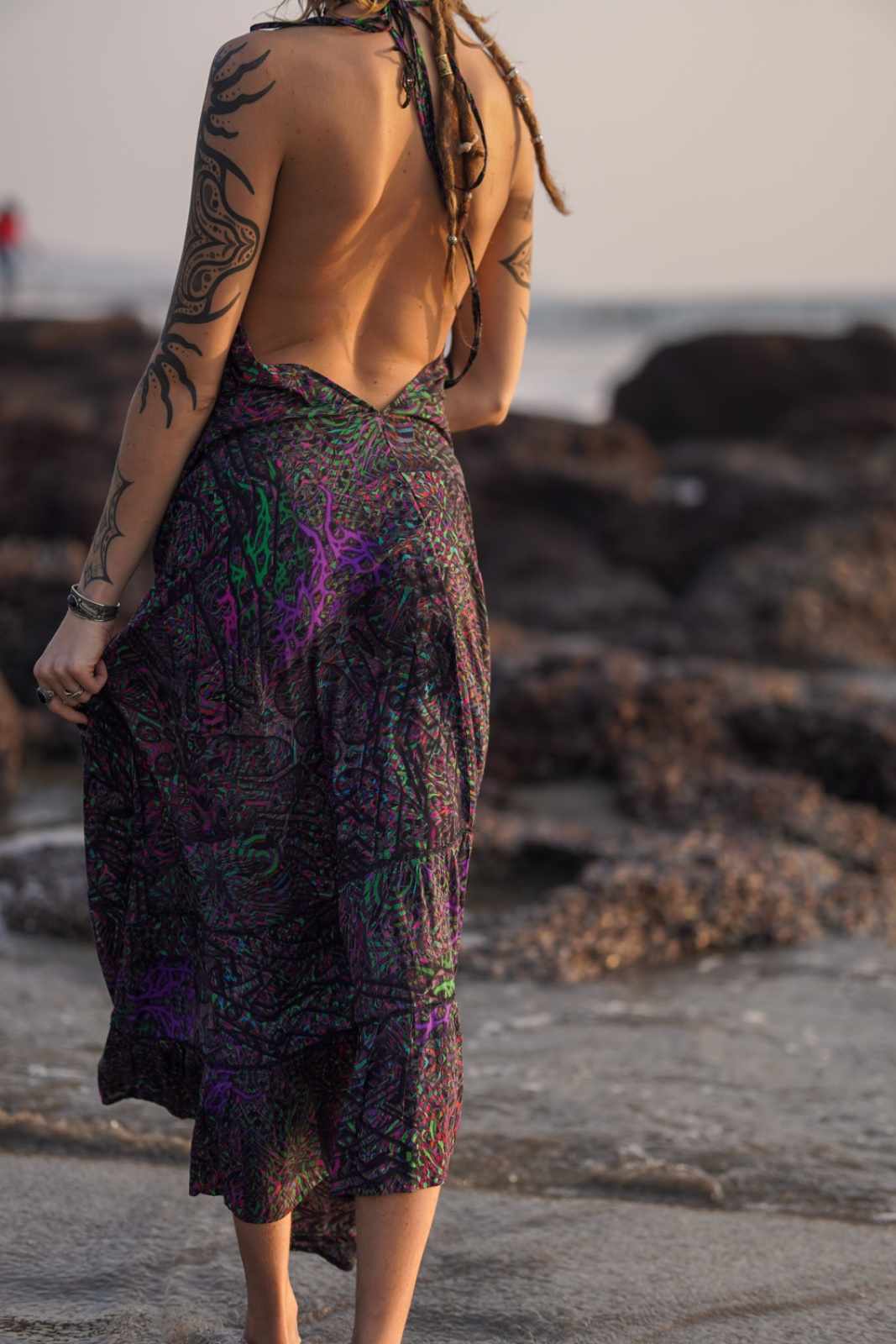 FLUXFUNK – Bambus Festival Kleid für Damen | Psychedelisches Boho High-Low Kleid