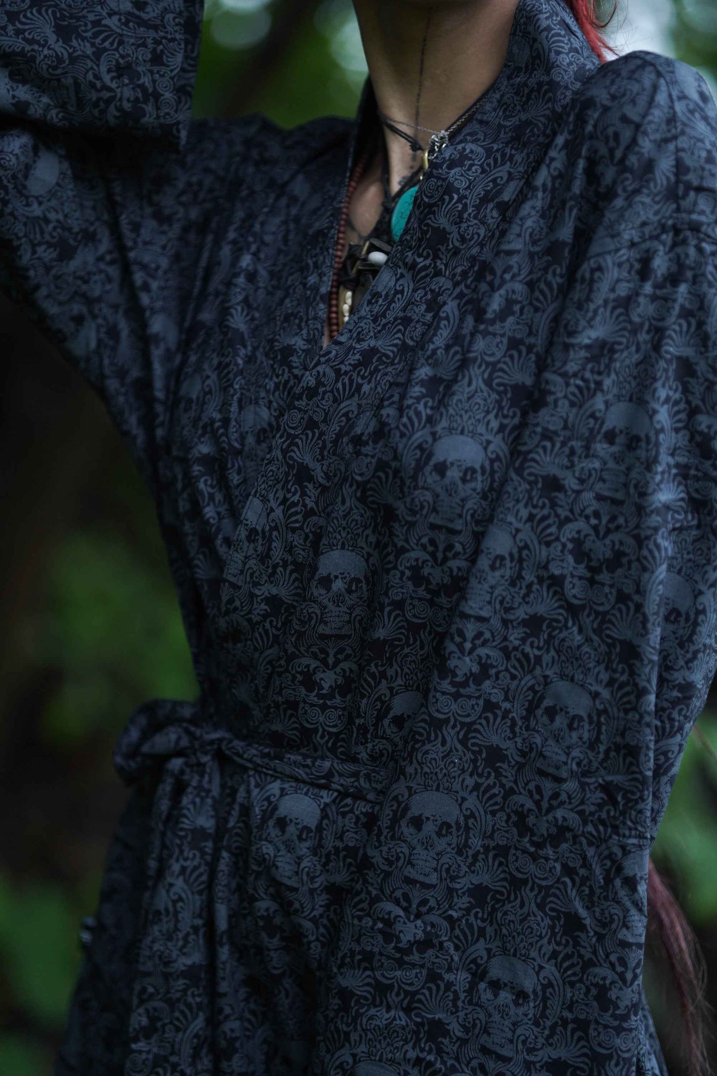 Festival Kimono für Damen | Cancun Totenkopf Boho Viskose Stoff Kimono Kleid