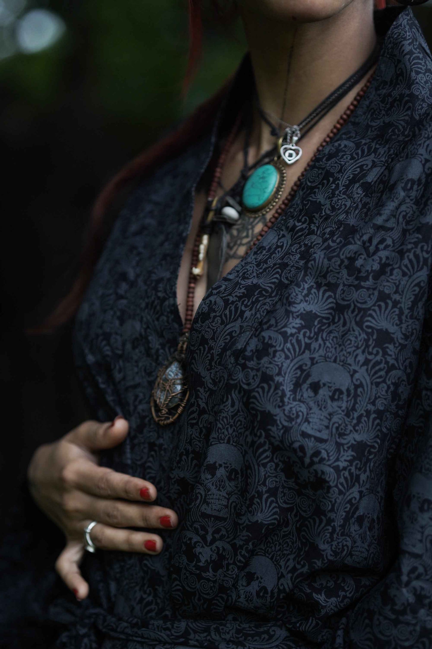 Festival Kimono für Damen | Cancun Totenkopf Boho Viskose Stoff Kimono Kleid