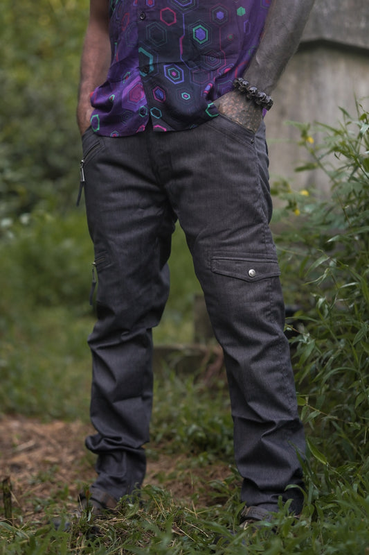 Urban Hippie Anthrazitgraue Stretchhose – Cargo-Hose für Festivals