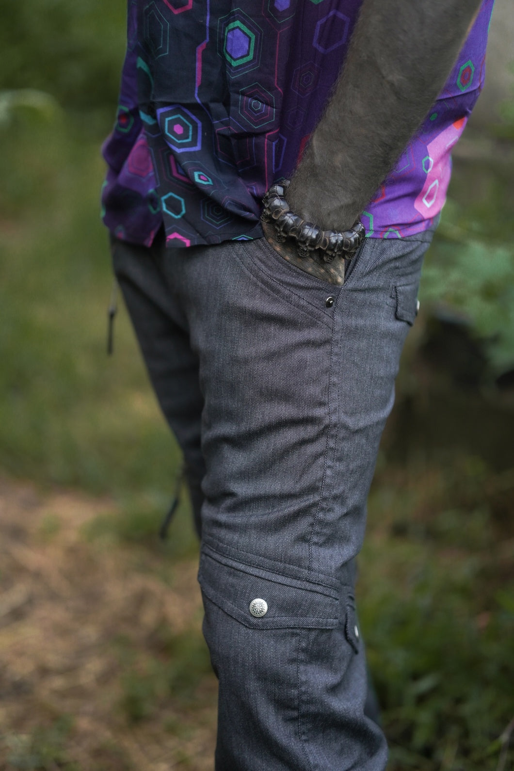 Urban Hippie Anthrazitgraue Stretchhose – Cargo-Hose für Festivals
