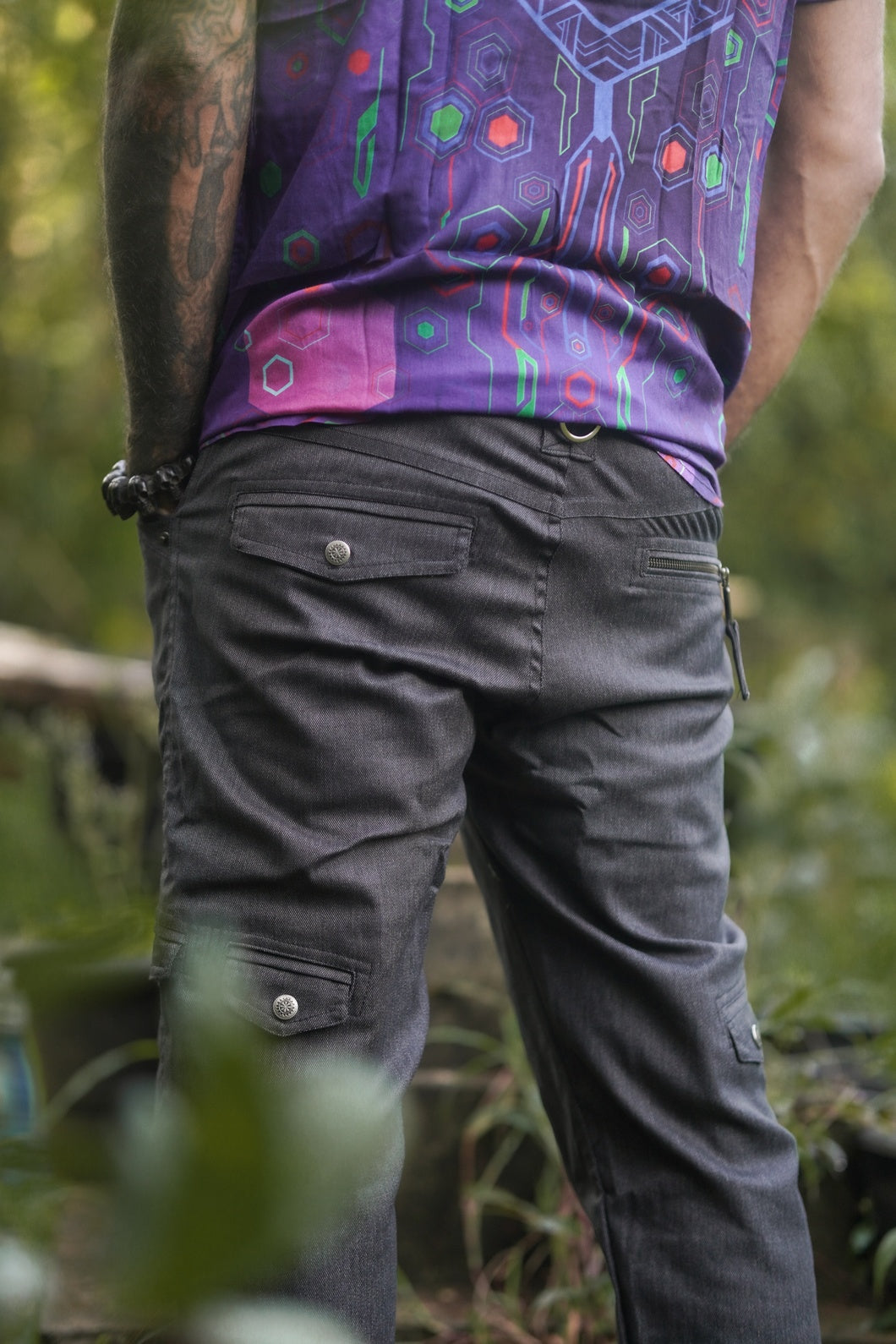 Urban Hippie Anthrazitgraue Stretchhose – Cargo-Hose für Festivals