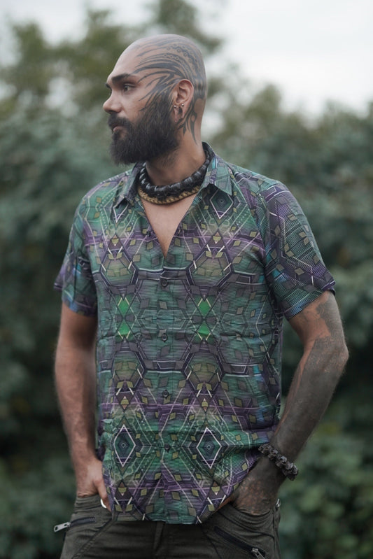 festival psychedelic bamboo shirt for men front view
