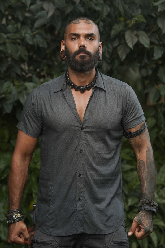 Viscose short sleeve shirt with Flower of Life print – front view
