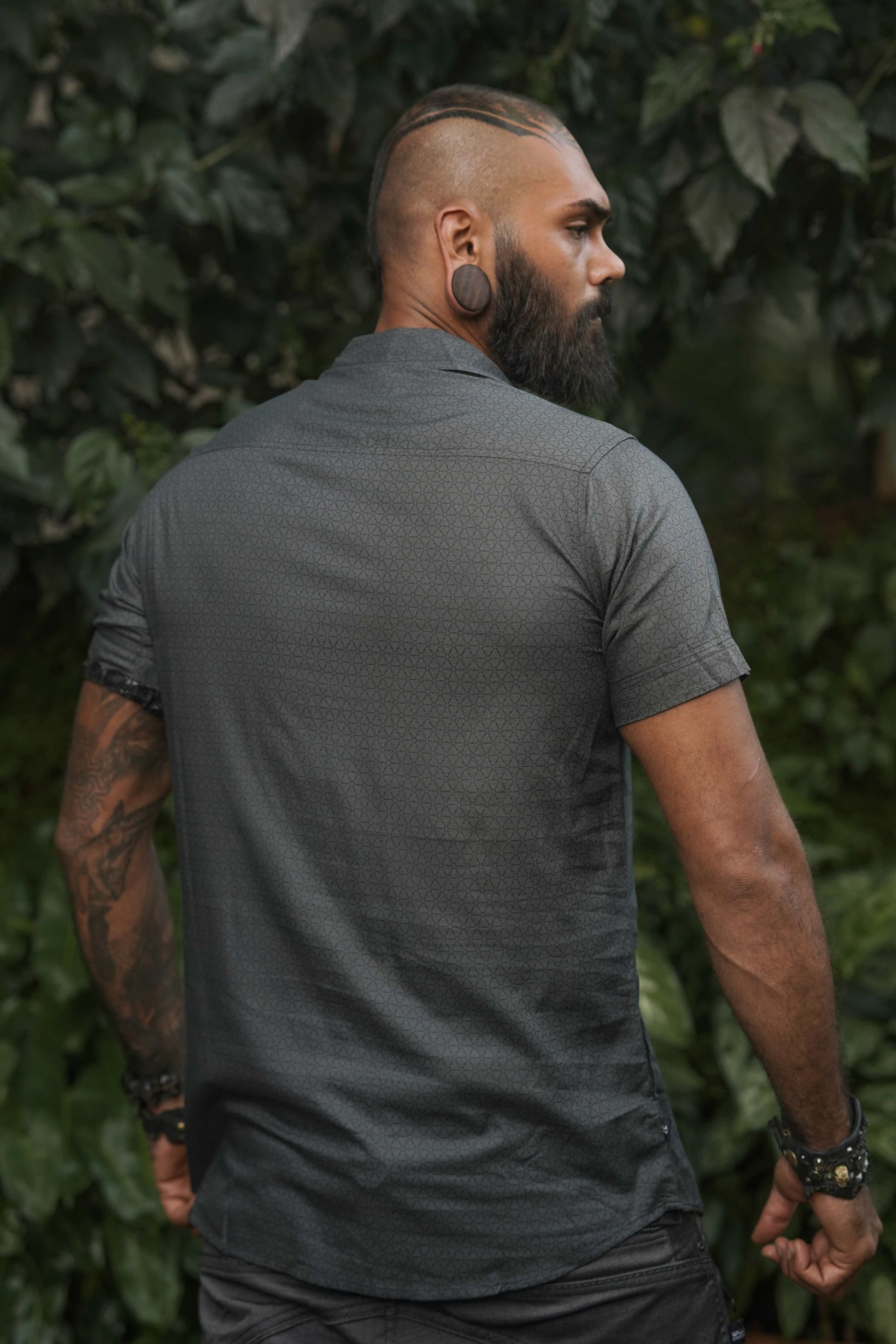 Flower of Life printed viscose shirt – back view casual styling