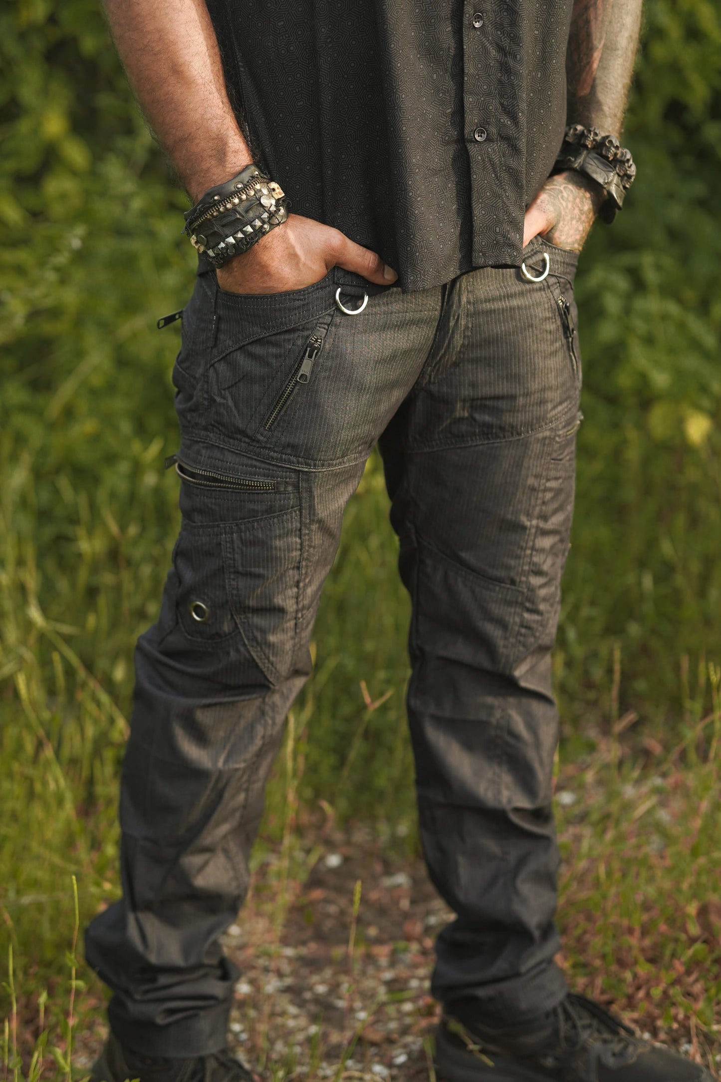 LA Pants - Dunkelgrau gestreifte Cargo-Hose für Herren