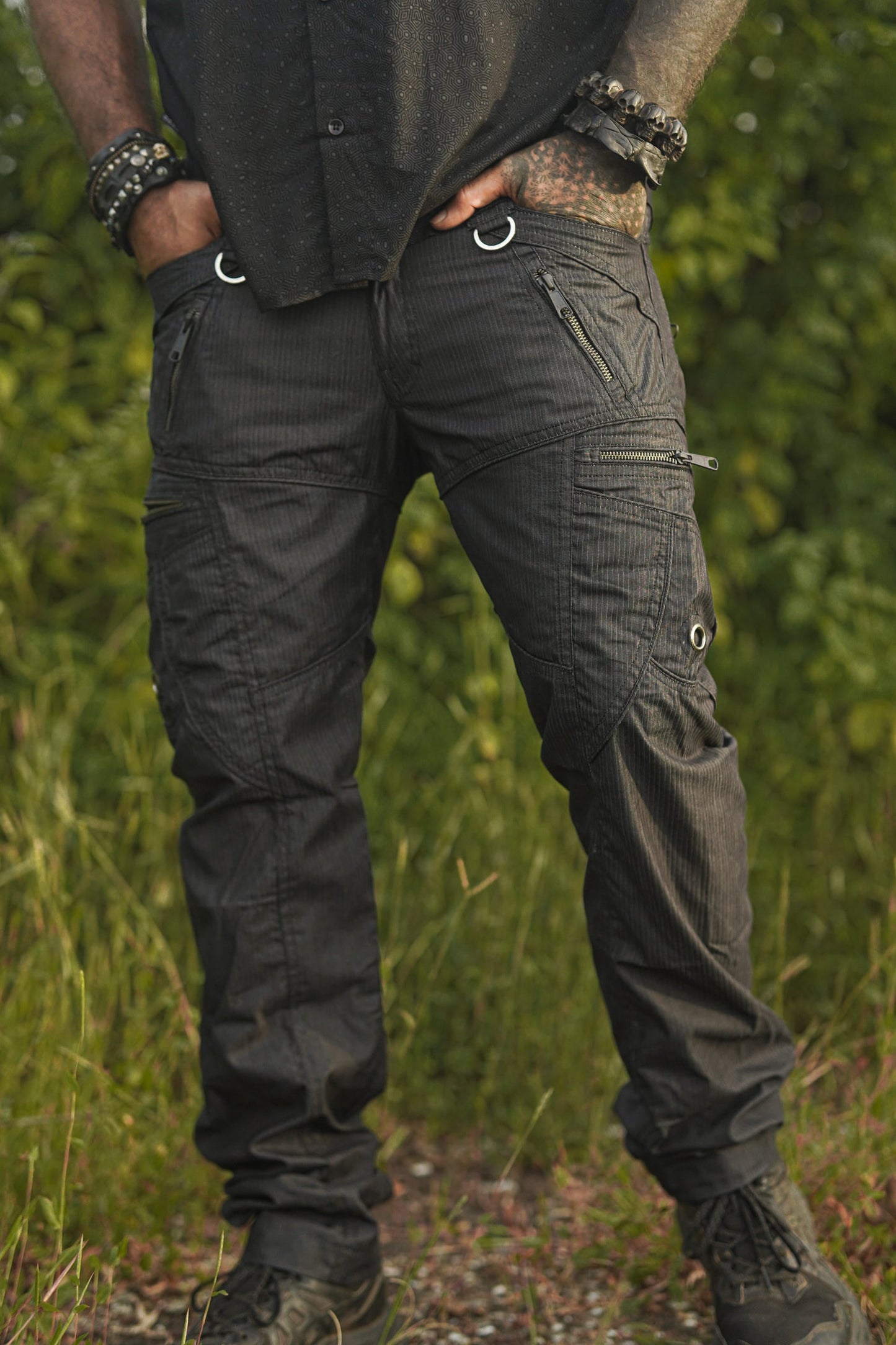 LA Pants - Dunkelgrau gestreifte Cargo-Hose für Herren