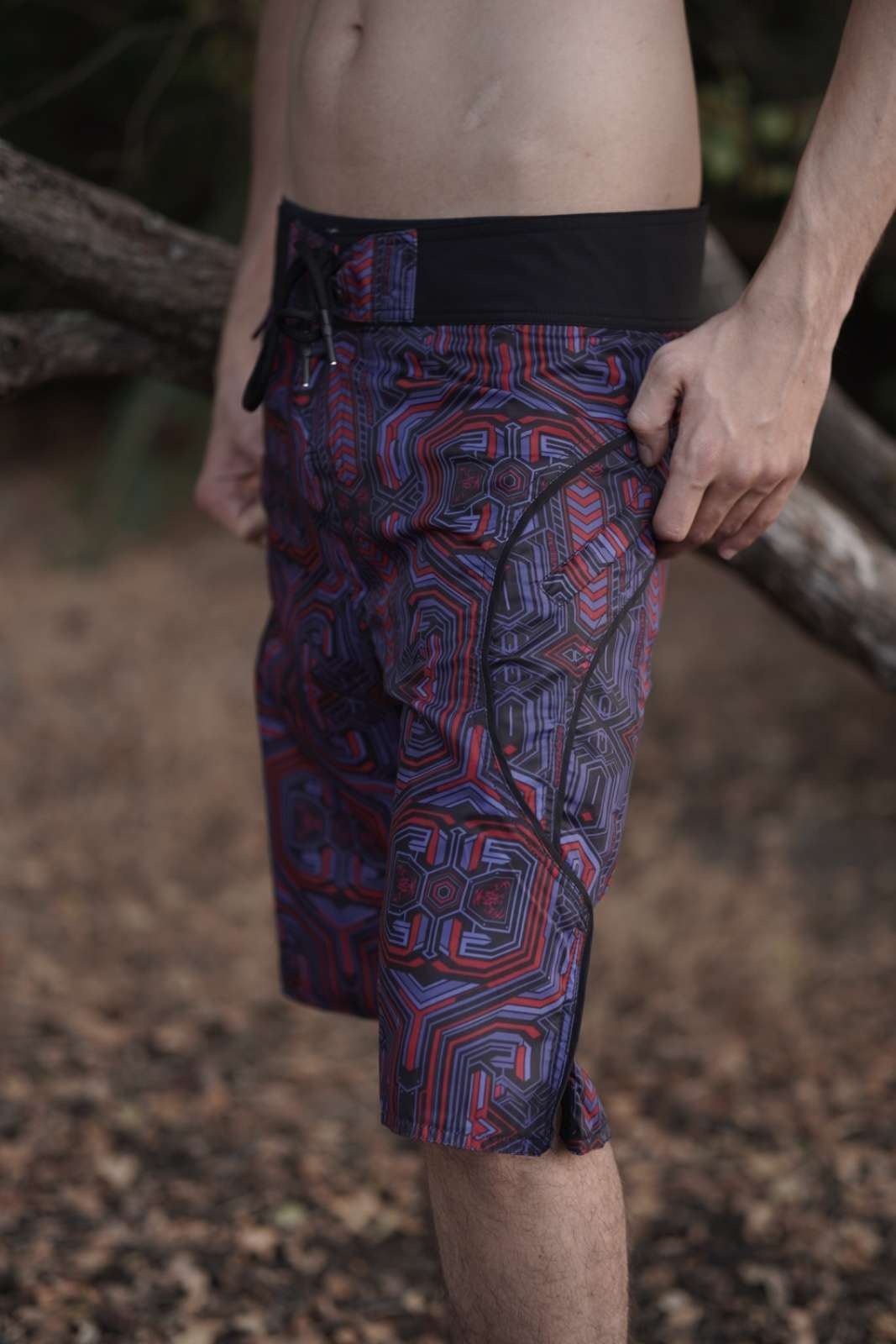 geometric swim shorts men side view festival board shorts
