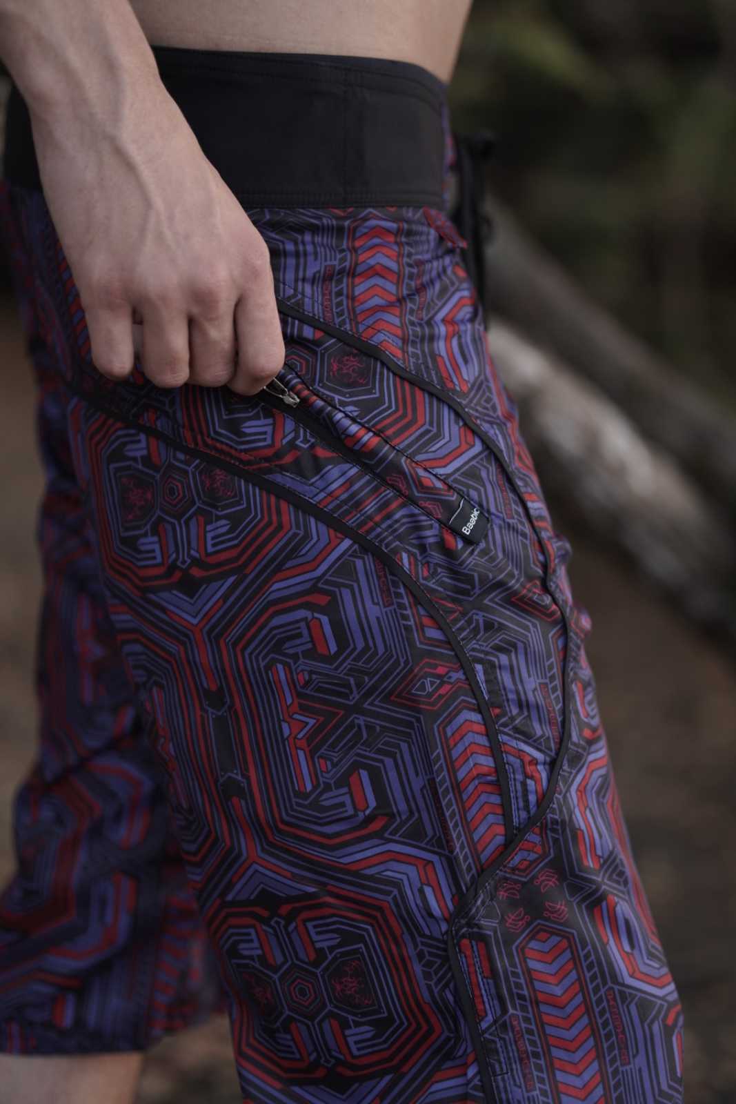 mens swim shorts YKK zipper pocket close up