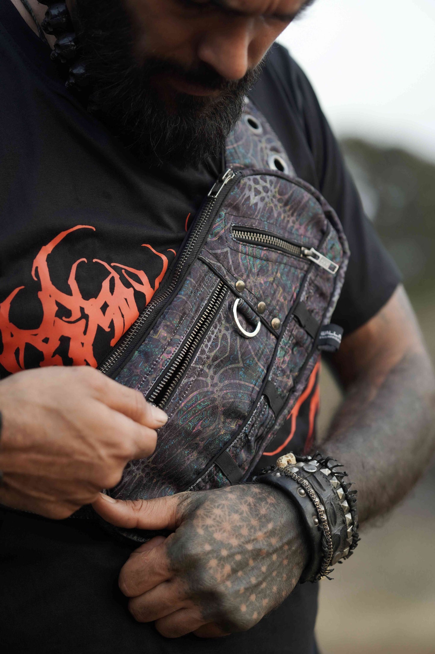 MIND FLARE | Unisex Crossbody-Taschen | Raver Festival Sling Aztec Tasche