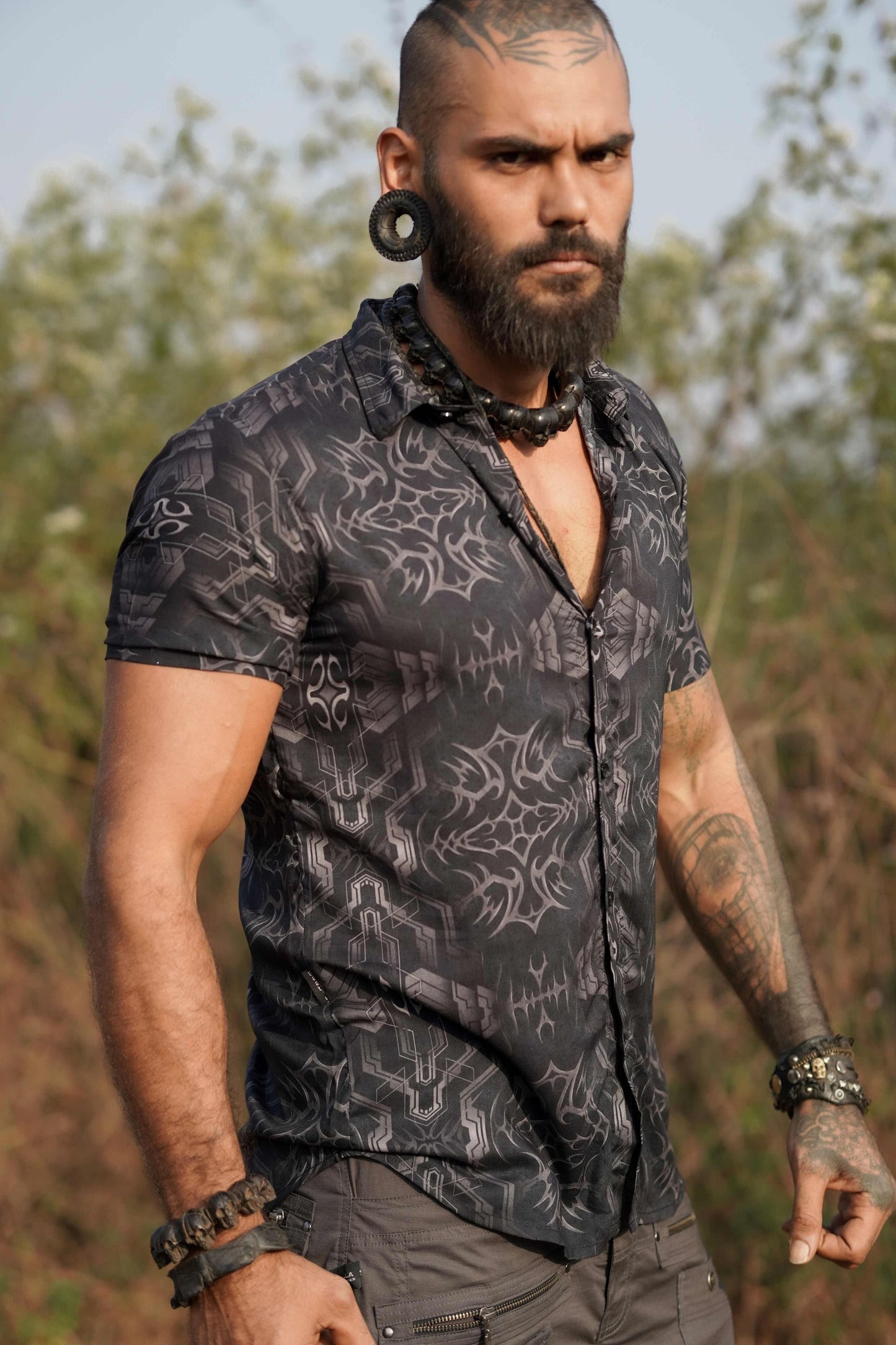 PIRATES OF CHAPORA| Herren Bambushemden | Gothic Totenkopf-Print Hemd