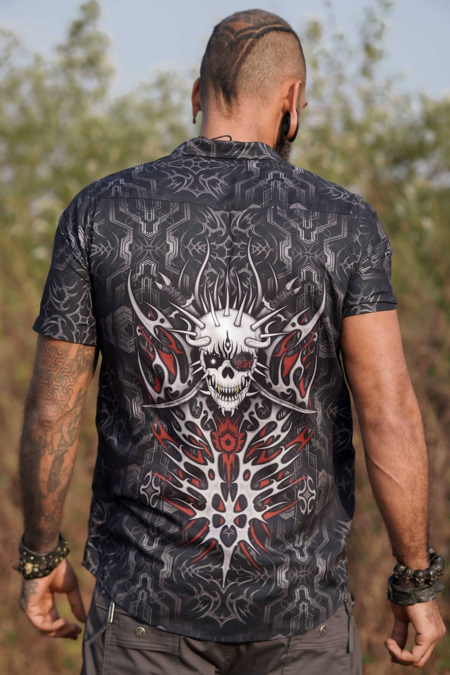 PIRATES OF CHAPORA| Herren Bambushemden | Gothic Totenkopf-Print Hemd