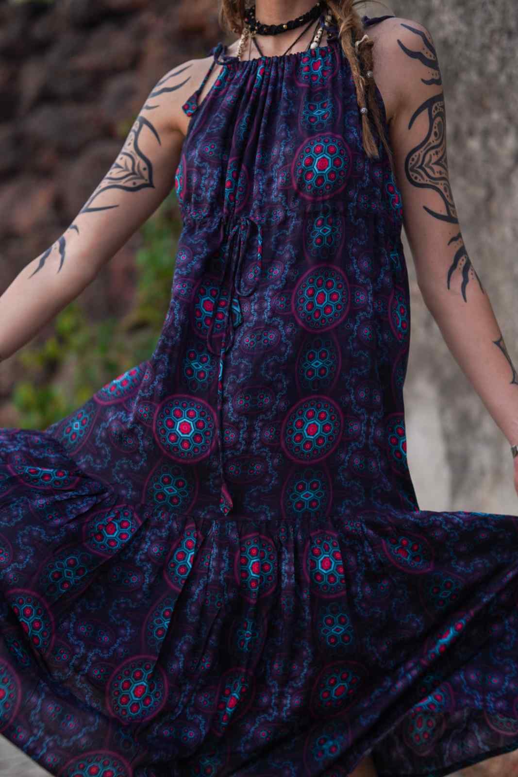 Molecule Haze - Empire-Kleid im Boho-Stil aus Bambus für Damen - Langes Kleid