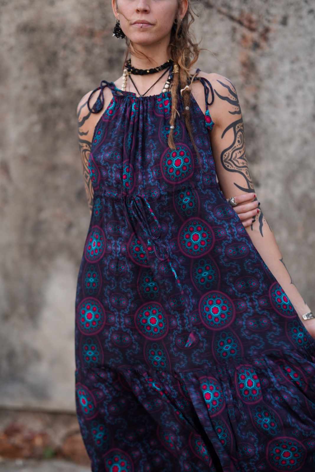 Molecule Haze - Empire-Kleid im Boho-Stil aus Bambus für Damen - Langes Kleid