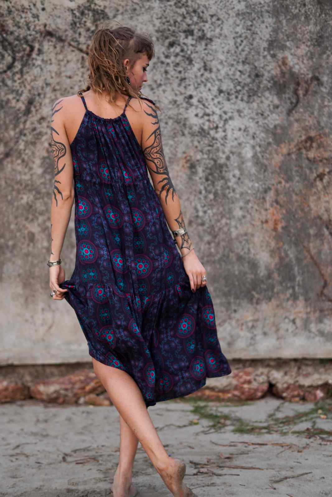 Molecule Haze - Empire-Kleid im Boho-Stil aus Bambus für Damen - Langes Kleid