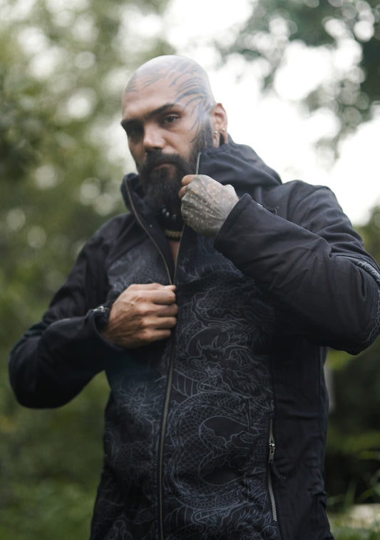 VANTA DRAGON – Festival-Jacke aus schwerer Baumwolle für Herren | Psychedelische Kapuzenjacke