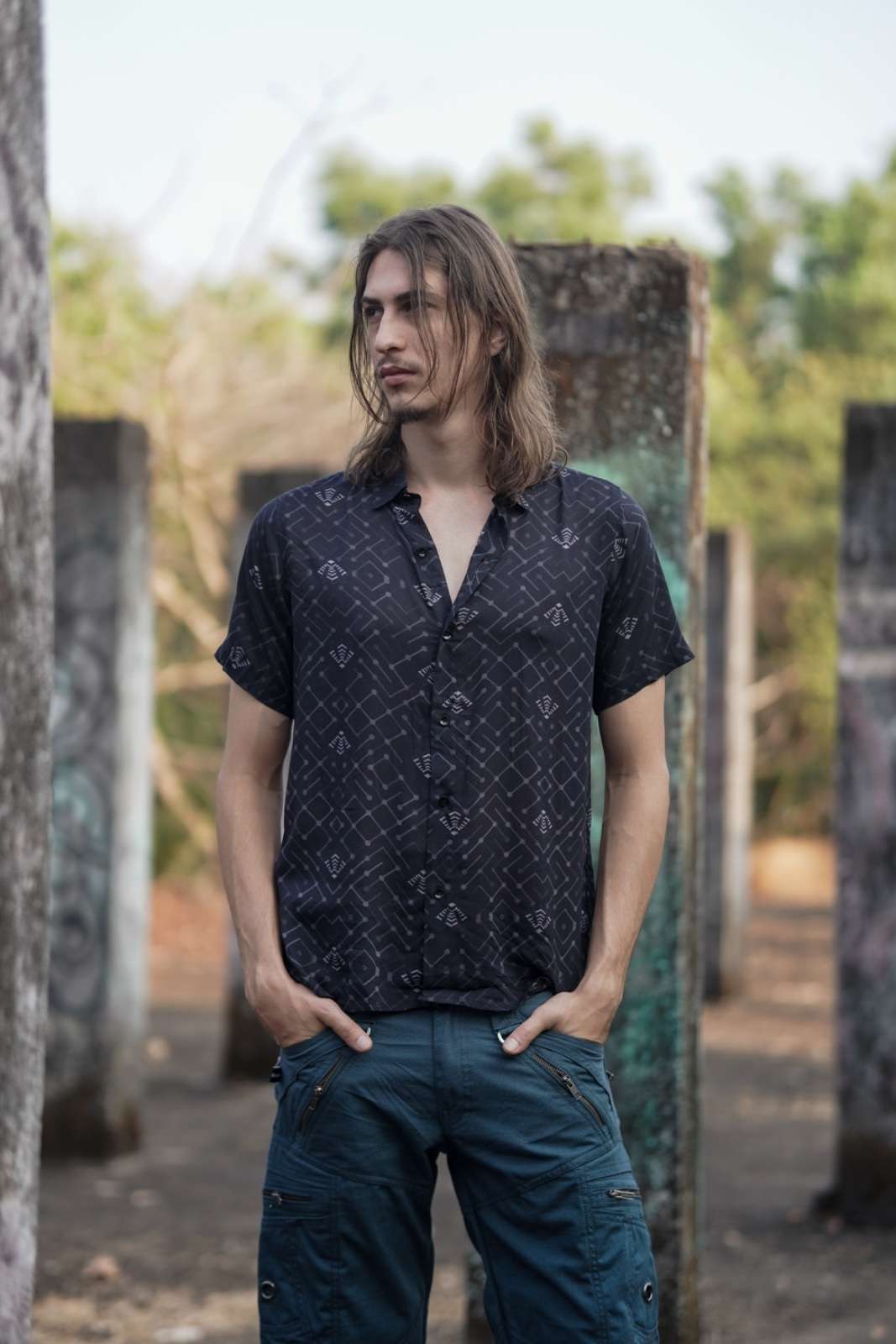 Xibalba men's psychedelic bamboo shirt front view