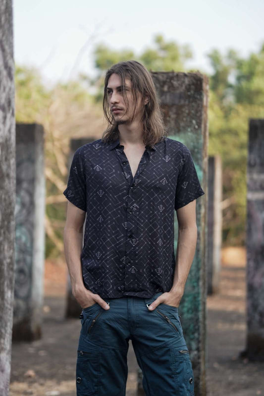 Xibalba men's psychedelic bamboo shirt front view
