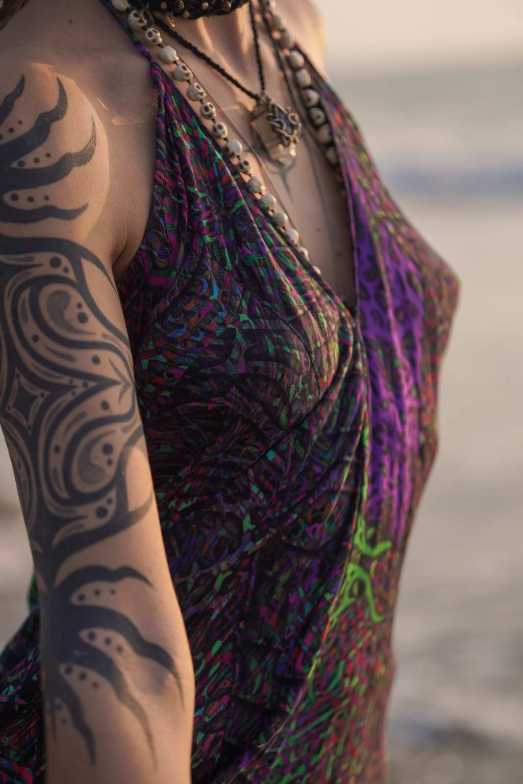 FLUXFUNK – Bambus Festival Kleid für Damen | Psychedelisches Boho High-Low Kleid