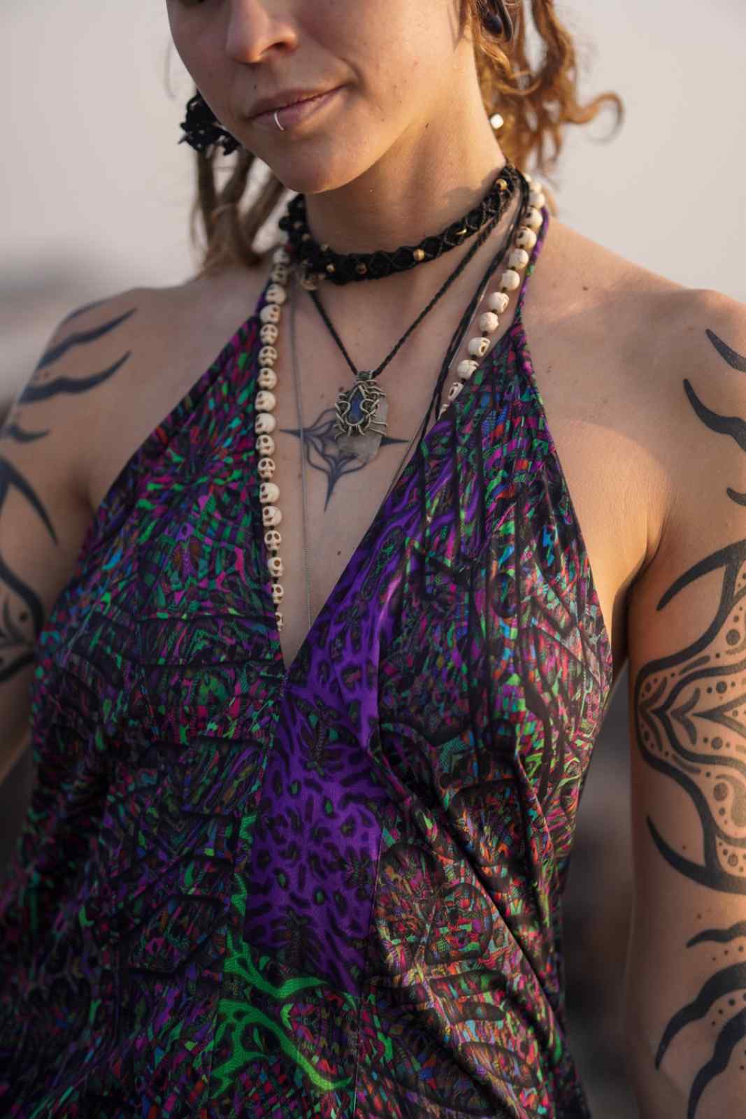 FLUXFUNK – Bambus Festival Kleid für Damen | Psychedelisches Boho High-Low Kleid