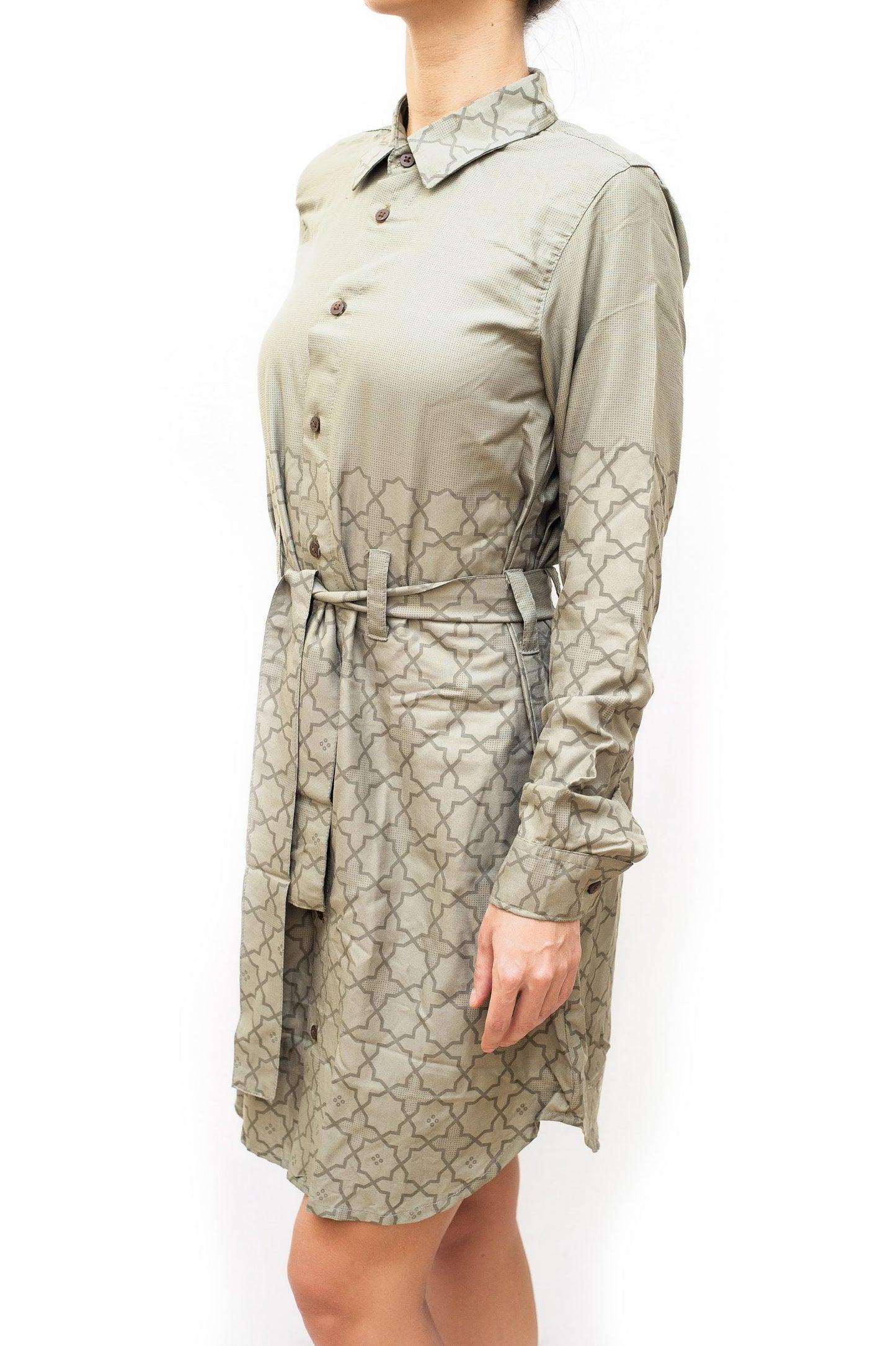 SWASTIK | Damen Hemdblusenkleid aus Viskose mit Gürtel | Bedrucktes Hemdblusenkleid zum Knöpfen