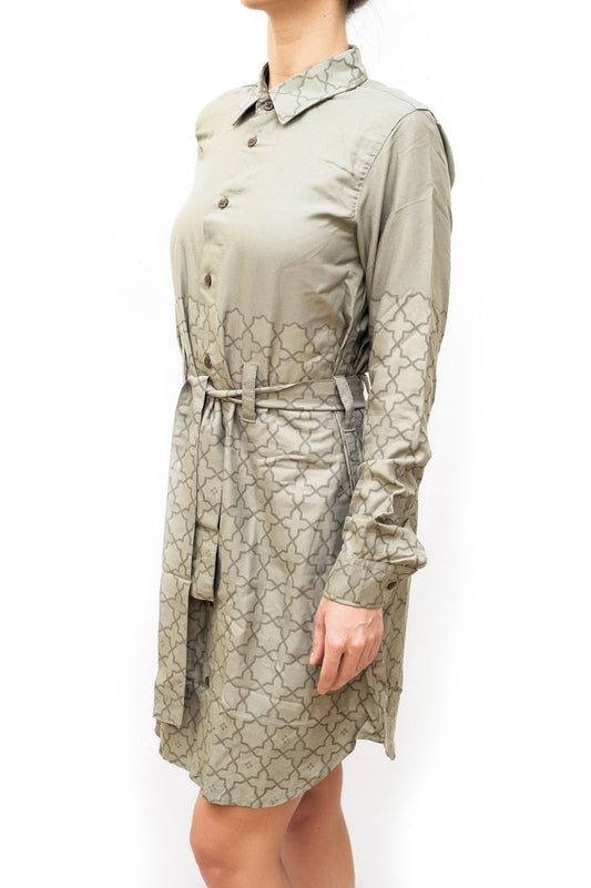SWASTIK | Damen Hemdblusenkleid aus Viskose mit Gürtel | Bedrucktes Hemdblusenkleid zum Knöpfen