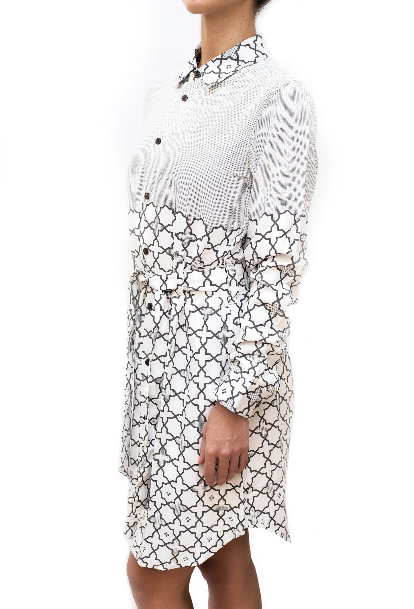 SWASTIK | Damen Hemdblusenkleid aus Viskose mit Gürtel | Bedrucktes Hemdblusenkleid zum Knöpfen